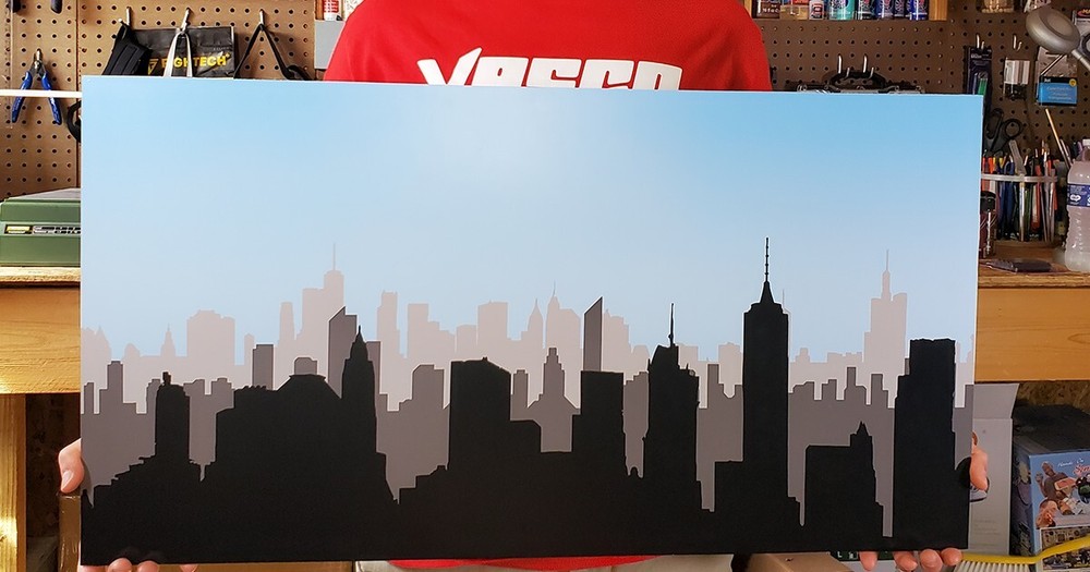 City Skyline Silhouette Day 30″ Backdrop for Action Figure Photography – NO FIG