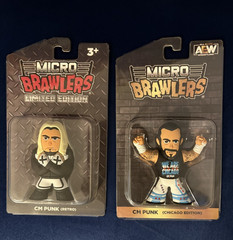 NEW Wrestling MICRO BRAWLERS CM PUNK Chicago AEW & RETRO INDY Set of 2 SOLD OUT!