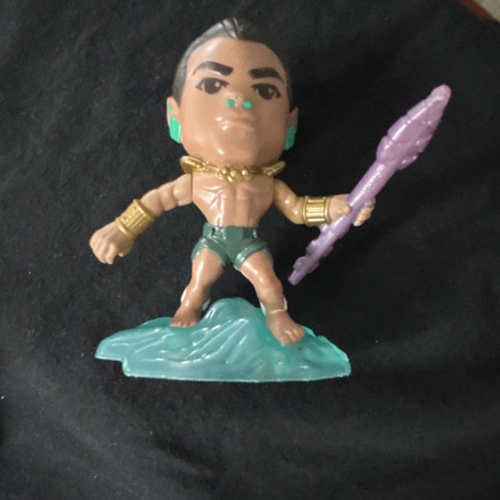 Plastic Figurine Brown Green Gold Purple Aqua With Staff Standing on Water