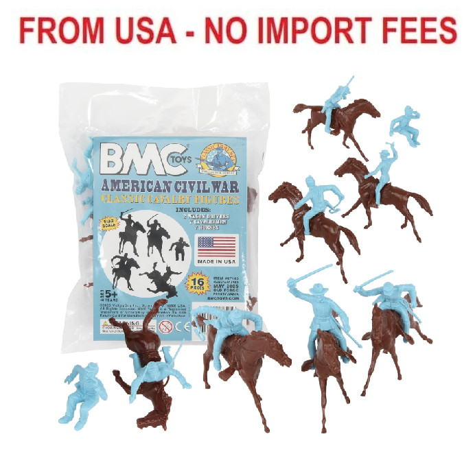 BMC Classic Marx Civil War Cavalry – 16pc Powder Blue Plastic Figure Playset
