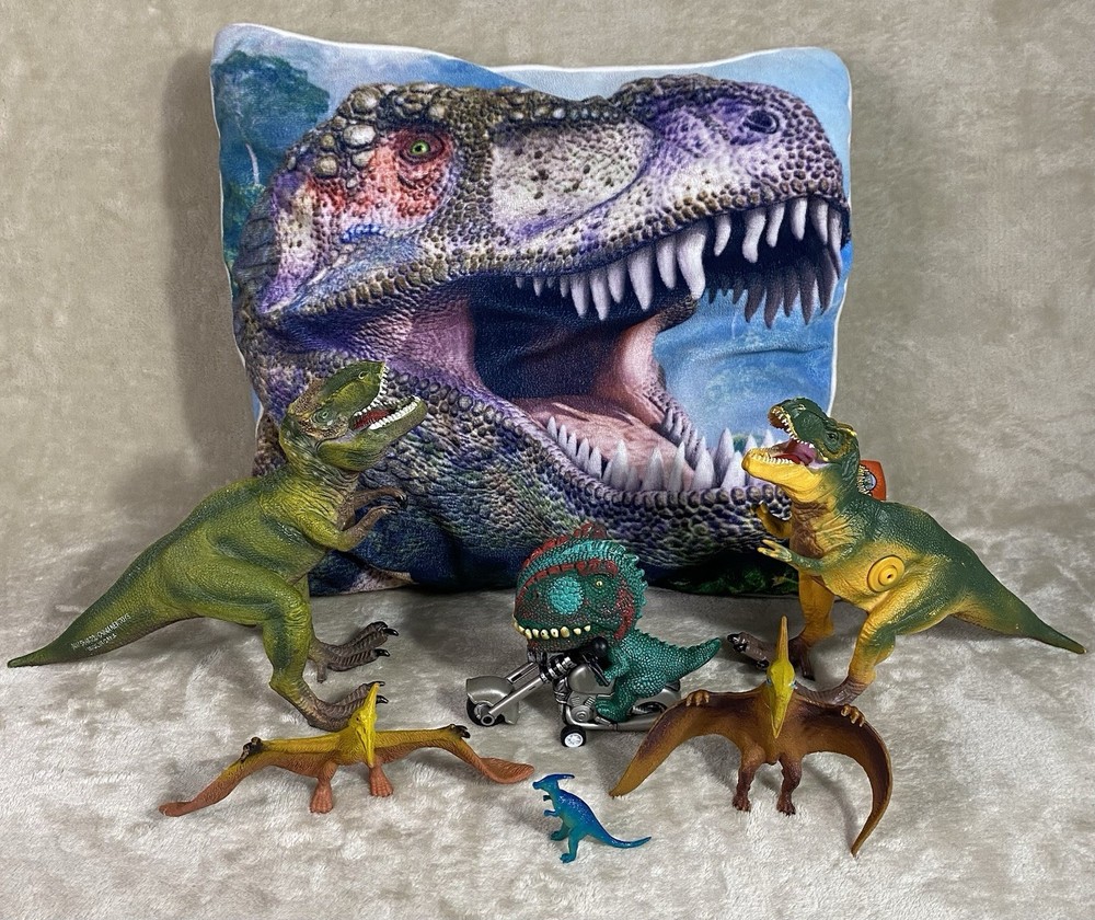 Dinosaurs Bundle 6 Figures Toys and a Pillow 1 Dinosaur With Sound