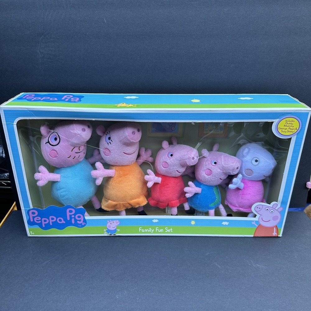 Peppa Pig Family Fun Plush Set – Daddy,Mummy, George, Peppa, Suzy Sheep – NEW