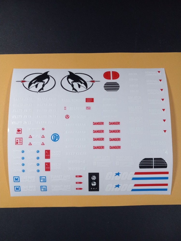 Gi Joe 1984 Killer Whale Sticker Sheet, New Custom Sticker Sheet, Peel & Stick !