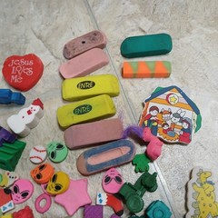 Lot Of Vintage Erasers 1990s Veggie Tales, Aliens, Hearts, Moons, Trees