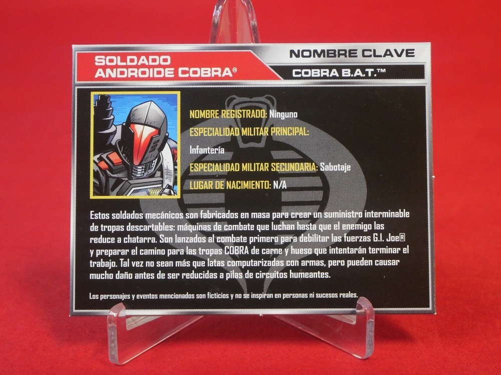 GI Joe Cardback FILE CARD Cobra Bat Android Trooper v23 Spanish Portuguese