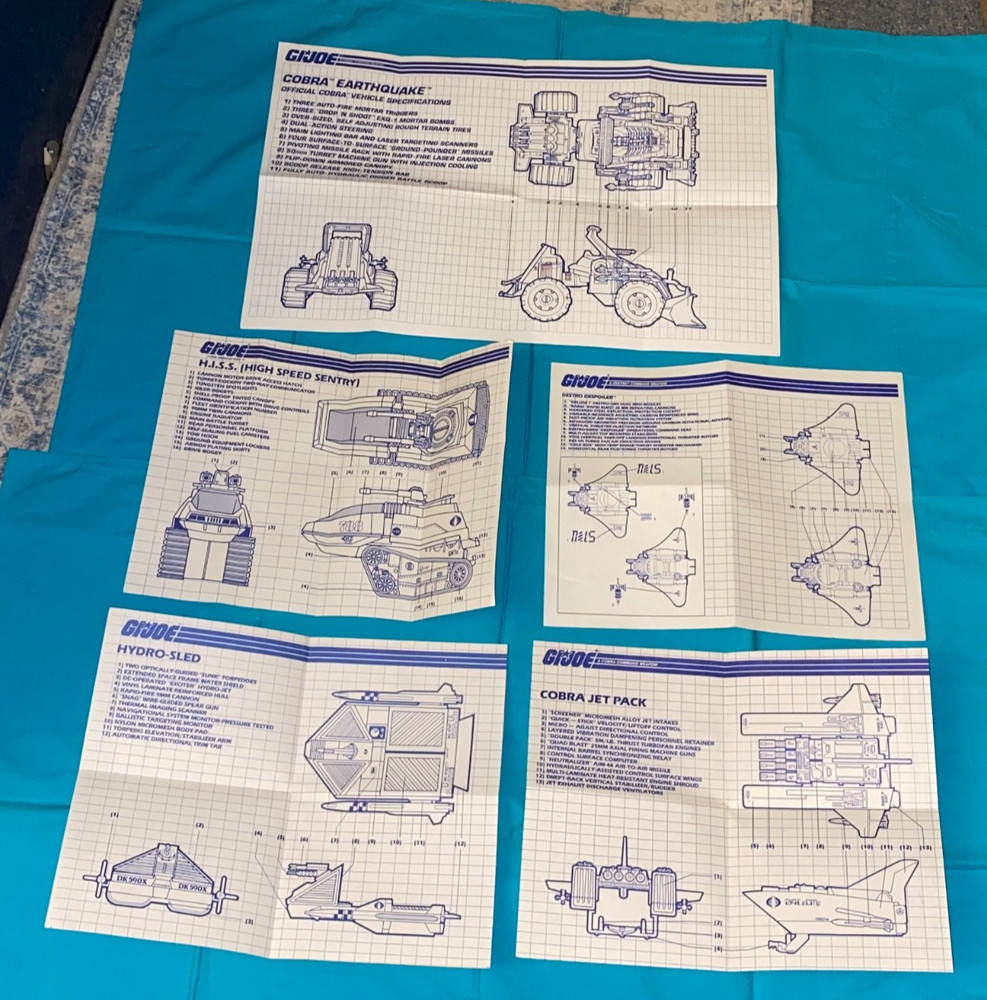 vintage G.I. GI JOE INSTRUCTIONS BLUEPRINTS LOT x5 Earthquake HISS more FREESHIP