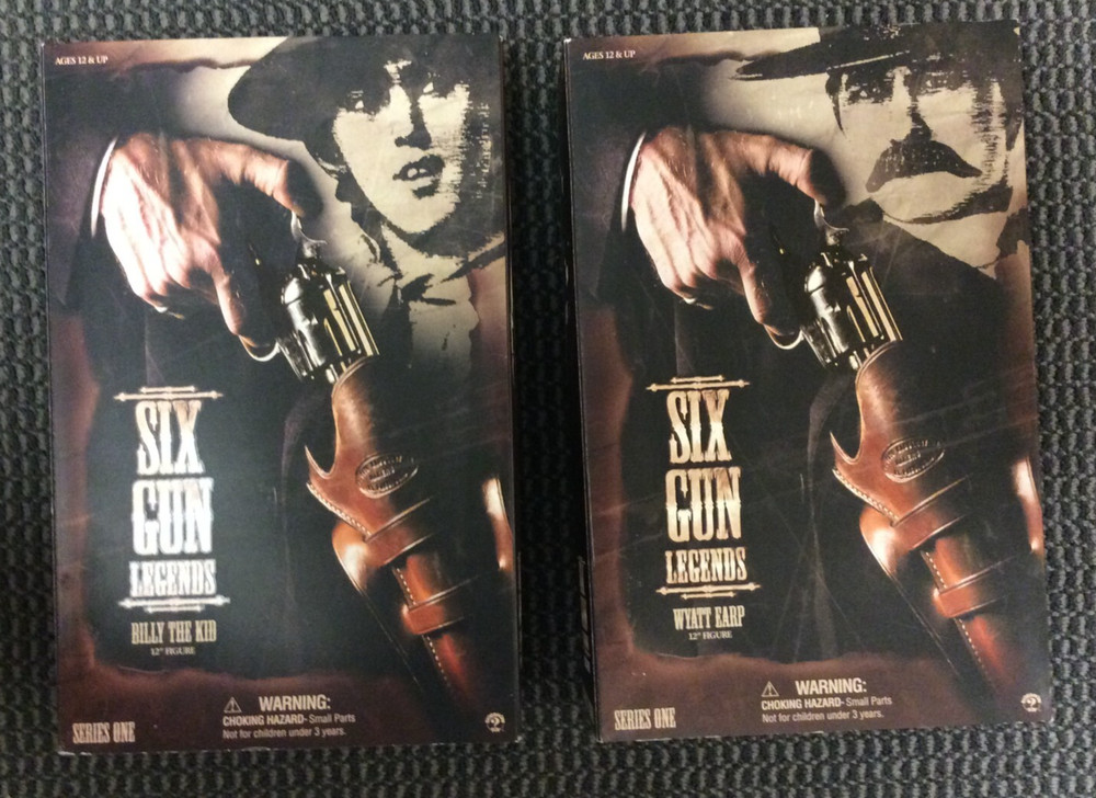 2001 SIDESHOW SIX GUN LEGENDS 12″ FIGURE SET of (2) BILLY THE KID + WYATT EARP