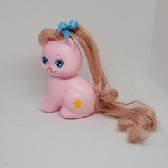 VINTAGE 1989 Mattel Little Pretty Kitty MIMI Pink Cat Long Hair w/ Yellow Star
