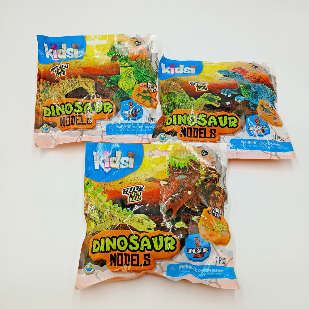 3 Kidsi Dinosaur Models Sealed Blind Bags 2 Dinosaurs Each