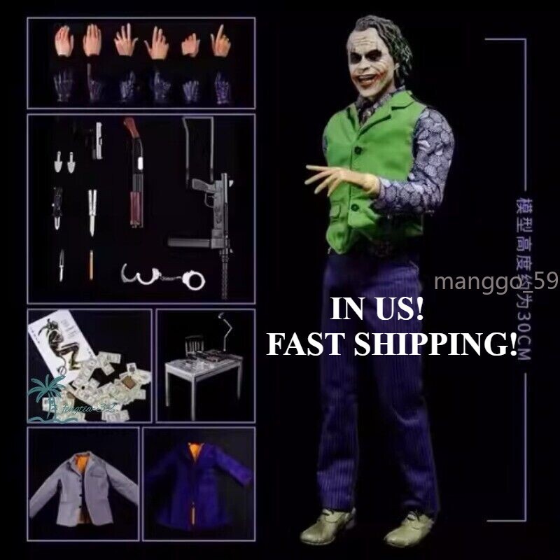US STOCK! The Dark Knight Heath Ledger Joker 1/6 Cloth Movable Figure Collection