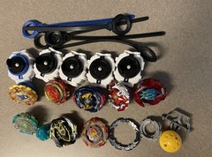 Beyblades, assorted, everything pictured is included