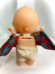 VINTAGE KEWPIE WITH PLAID DRESS COIN BANK DOLL SOFT VINYL TOY JAPAN SOFUBI