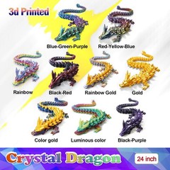 24 Inch Glow in The Dark 3D Printed Crystal Dragon Toy, Luminous Rainbow