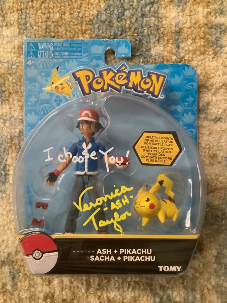 Veronica Taylor signed Pokemon Ash Ketchum + Pikachu Figures Tomy 2017 BAS