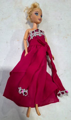 Vintage Mattel Blonde Barbie Doll with Dark Pink Sequin Bow Formal Gown – 82
