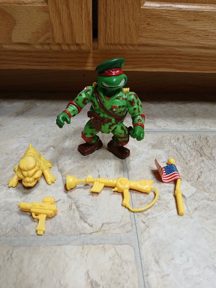 1991 TMNT Raphael Green Beret Military Teenage Mutant Ninja Turtles Complete!