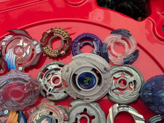 Mixed Beyblade Lot: Metal Fusion, Burst, 2 Stadium Arenas, Case, Launchers As Is