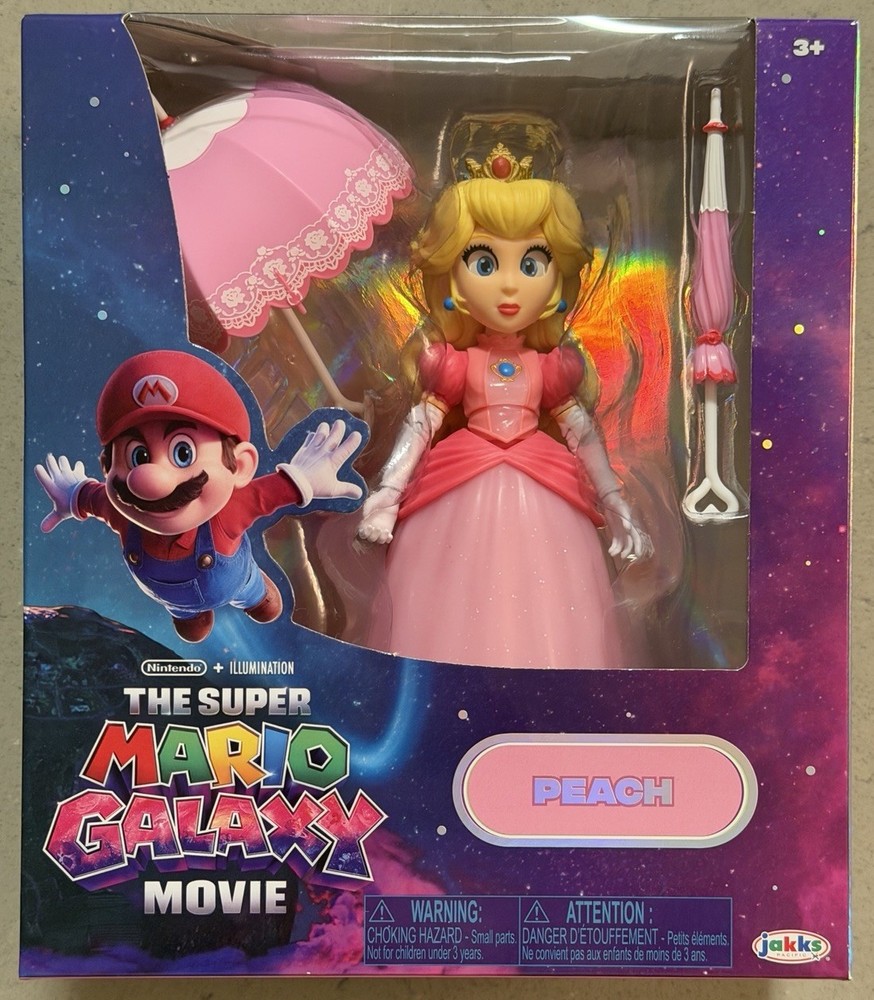 Super Mario Galaxy Movie Princess Peach Figure W/ Umbrella – Jakks Pacific – New