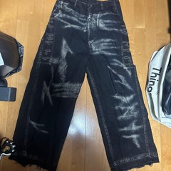 JULIUS 10oz Denim Bleach Wide Pants Black
