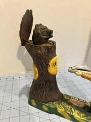 Teddy And The Bear Mechanical Bank Hunter Bear Cast Iron Coin Bank Vintage