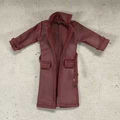 PB-LTC-RED: 1/12 Red Leather Wired Trench Coat for 6″ Vtoys Mezco Muscular body