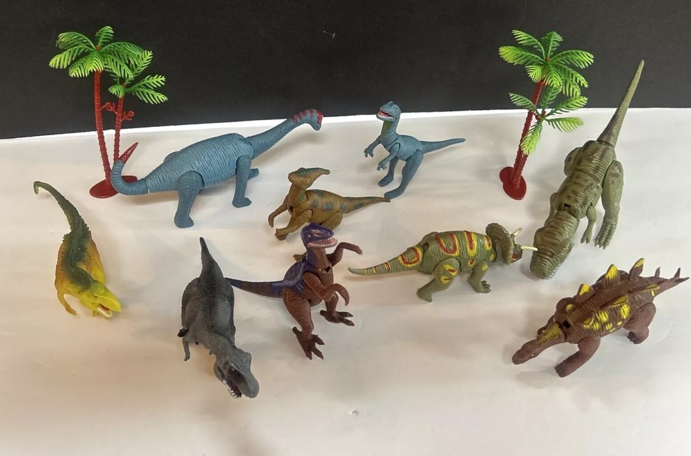 Lot of 9 DINOSAUR TOY FIGURES Assorted Variety Plastic With Bag
