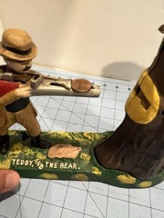 Teddy And The Bear Mechanical Bank Hunter Bear Cast Iron Coin Bank Vintage