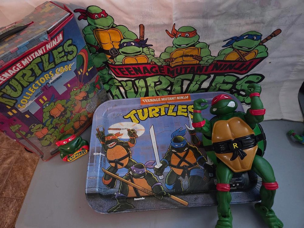 Vintage 1989 TMNT Metal TV Tray Vinyl Collectors Case Giant Mutatin Raphael Lot