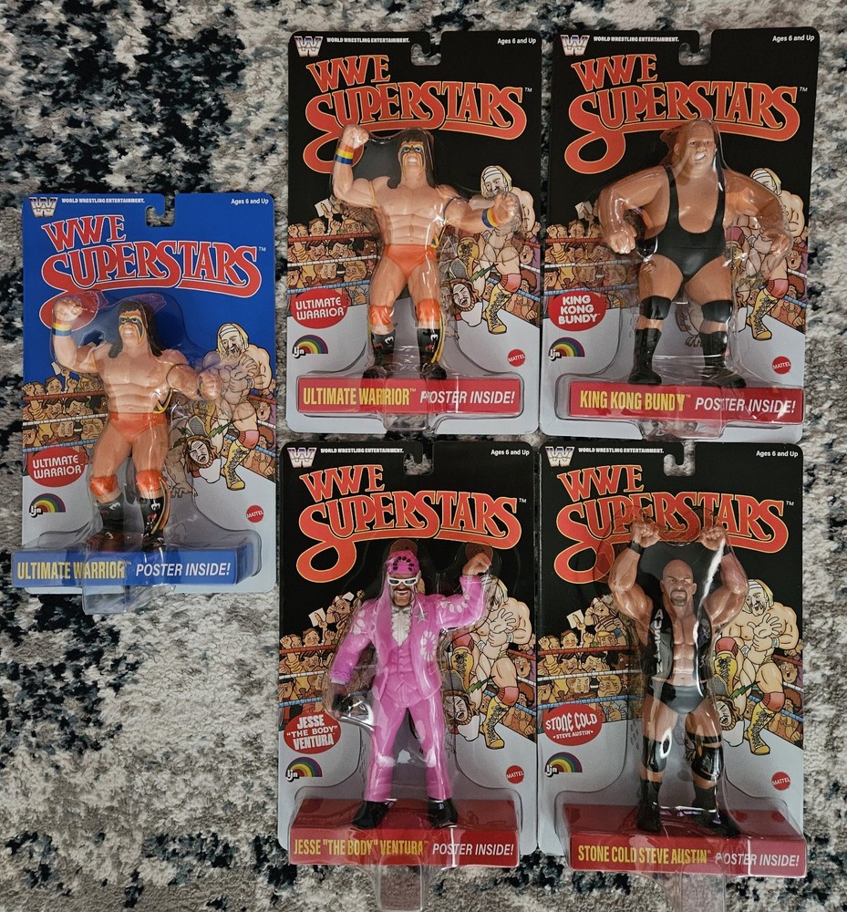 LJN WWE Superstars Series 2 Black Card ULTIMATE WARRIOR VENTURA BUNDY AUSTIN MIB
