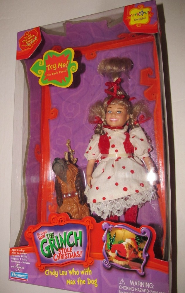 Playmates How Grinch Stole Christmas 10″ CINDY LOU WHO Doll & MAX Dog Figure NEW