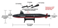 16.5 Inch Toy Black Submarine with Sound Effects and Torpedo