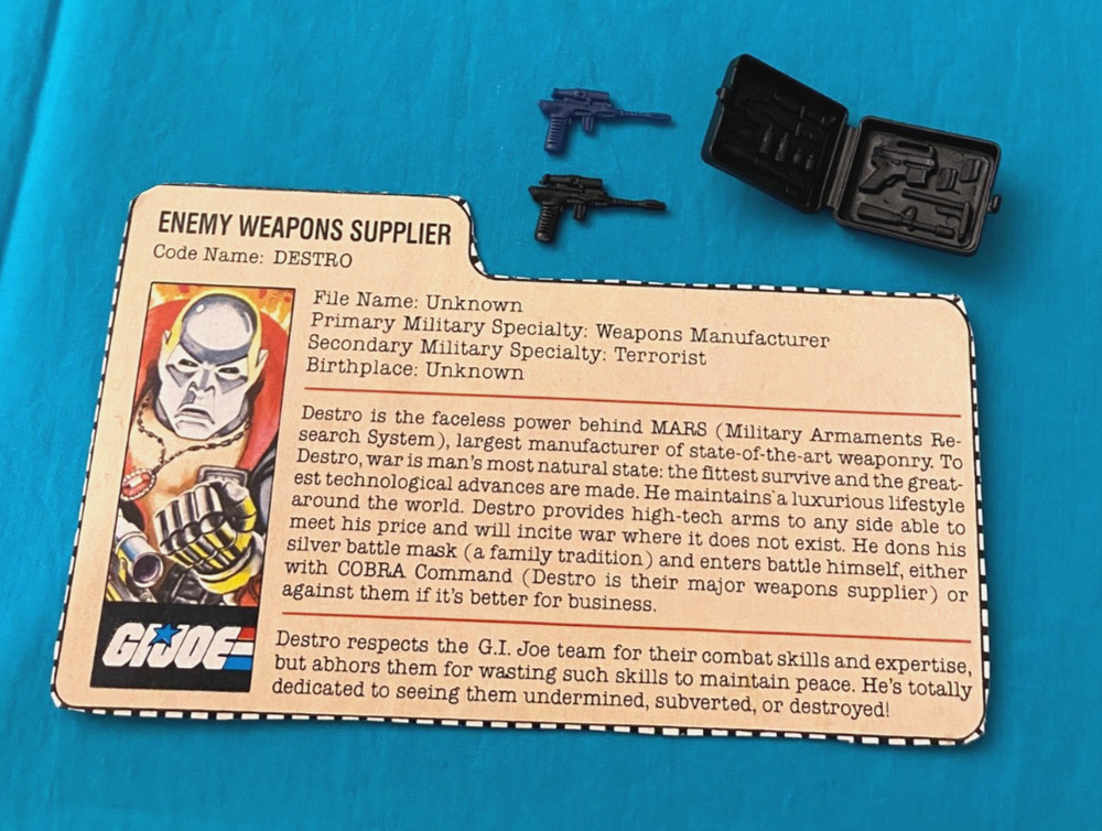 GI G.I. Joe gijoe DESTRO WEAPONS PARTS + FILE CARD LOT gun case +bonus FREE SHIP
