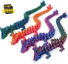 4 Pack 3D Printed Dragons 8.7”, Flexible Articulated 3D Printer Dragon Toys, An