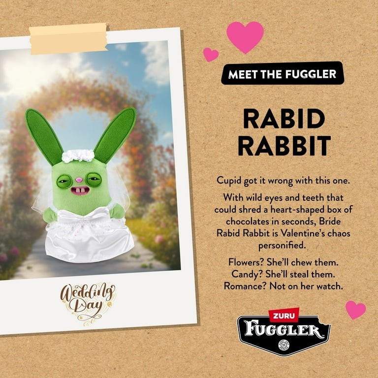 Fuggler 🔔 RABBID RABBIT 🔔 9″ Plush NEW! Valentine’s Wedding Day ⏩ Ship