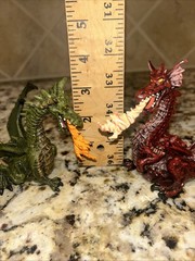 Papo Dragon Figures 2005 Green 1999 Red 4″ Breathing Fire Pretend Play