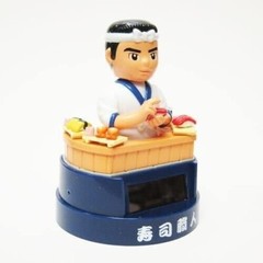 Solar Powered Toy RAMEN Eating Man & SUSHI Chef Figure Set No Batteries Required