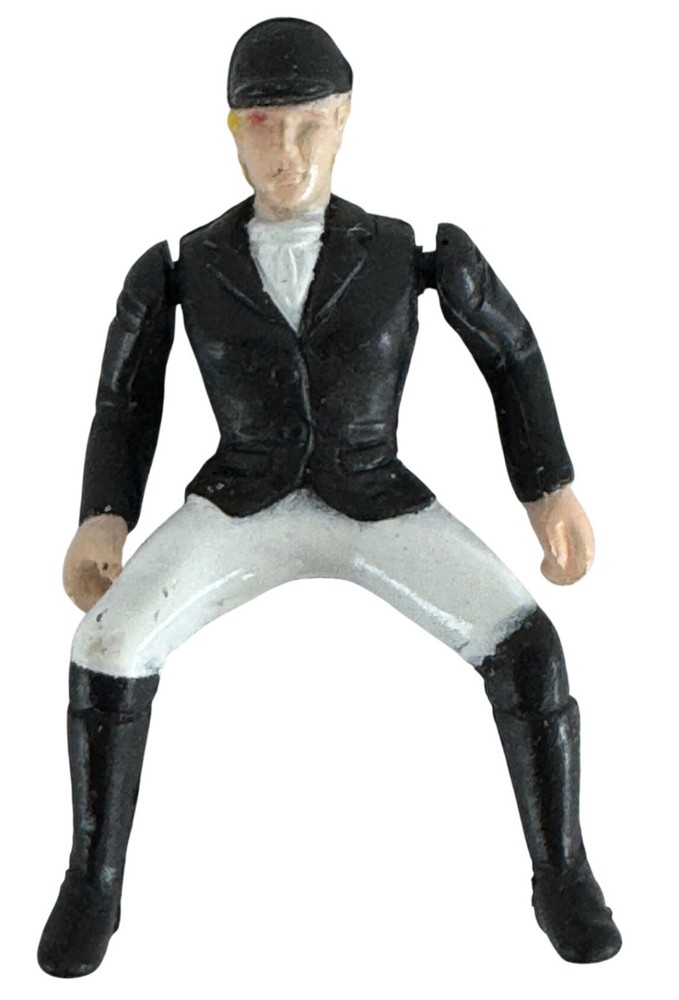 Equestrian Rider Jockey Toy Figure Black White Outfit Plastic Small 1 by 2 inch