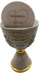 6 In Stone Communion Cup / Chalice and Hosts with 150 Different Biblical Verses