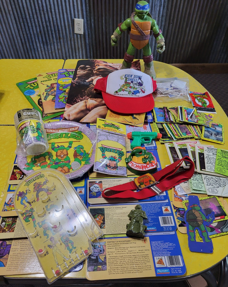 TMNT Teenage Mutant Ninja Turtles Vintage Toys 90s Hat Books Cards Party Cup Lot