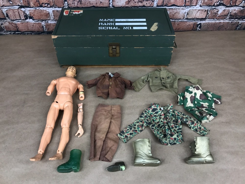 Vintage 1966 Ideal Captain Action Figure With GI Joe Accessories & Box, AS-IS