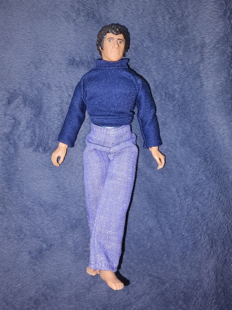 Poseable Action Figure with Blue Shirt and Pants, Plastic & Fabric Outfit