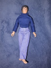Poseable Action Figure with Blue Shirt and Pants, Plastic & Fabric Outfit
