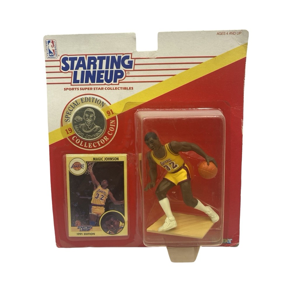 1991 Starting Lineup Magic Johnson Figurine Special Edition Collector Coin Vtg