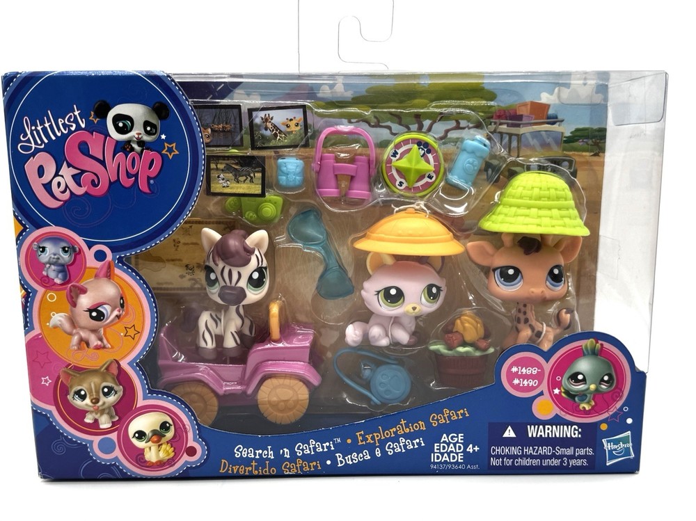Littlest Pet Shop NIB Search ‘n Safari # 1488 1489 1490 Cat Zebra Giraffe