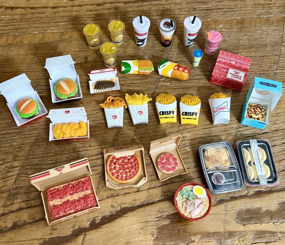 Zuru Mini Brands Fast Food Lot Of 26 Jack N Box, subway, pizza Hut, Cinnabon Etc