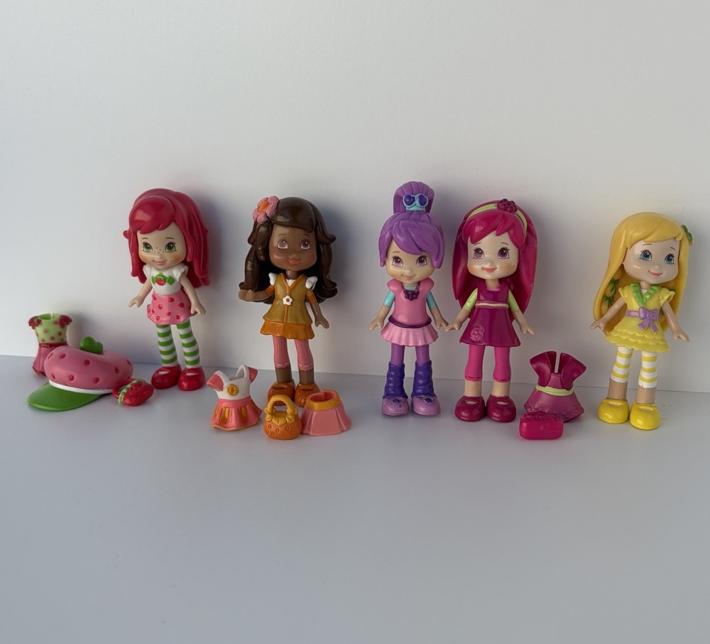 Near Complete Set 5 Strawberry Shortcake Dolls 3” Lemon Orange Raspberry Plum