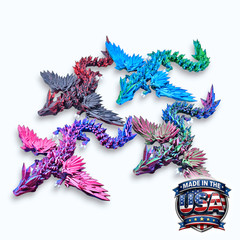 Qty 4 Articulated Crystal Dragon Toys 11.25″ 3D Printed Dragon Fidget Desk Pets