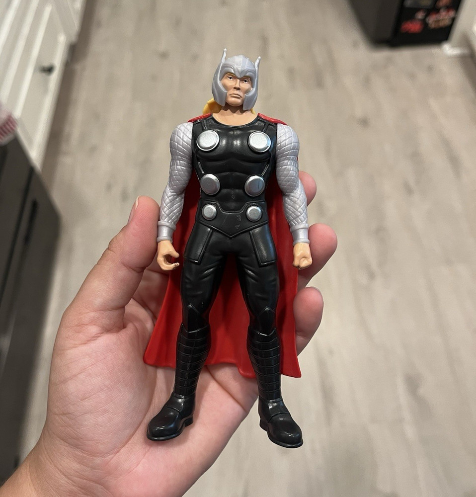 Thor Action Figure w/ Cape Silver Helmet Red Black Silver Plastic