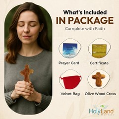 Two Olive Wood Comfort Crosses with Velvet Bags & Lord’s Prayer Cards -4 In each