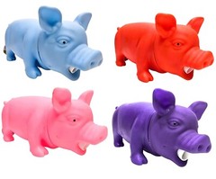 8″ Snorting Colored Rubber Pigs (Pink, Blue, Red, Purple) Squeezable Noisemakers